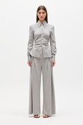 Adaia Stretch Jersey Shirt Top in Grey Marle, view 1, Bayse Brand