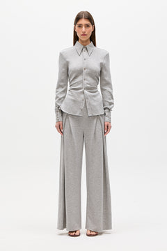 Adaia Stretch Jersey Shirt Top in Grey Marle, view 1, Bayse Brand