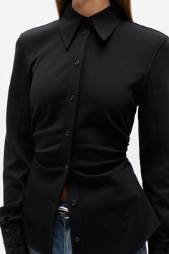 Adaia Stretch Jersey Shirt Top in Black, view 2, Bayse Brand