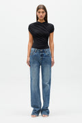 Amrita Crossover Sleeveless Bodysuit in Shadow, view 1, Bayse Brand