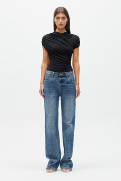 Amrita Crossover Sleeveless Bodysuit in Shadow, view 1, Bayse Brand