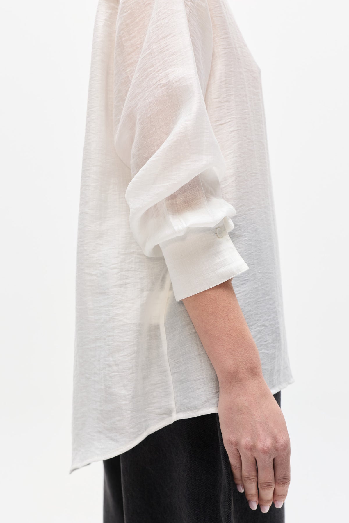 Anouk Sheer Draped Scarf Top in White, view 3, Bayse Brand
