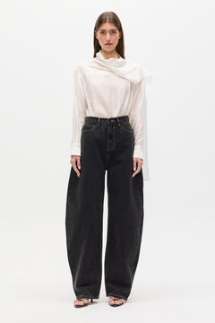 Anouk Sheer Draped Scarf Top in White, view 1, Bayse Brand