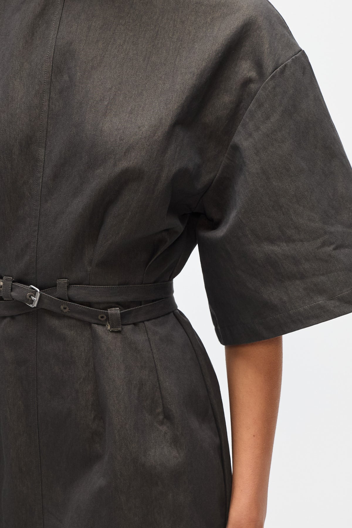 Arna Belted Mini Dress in Ash Twill, view 4, Bayse Brand