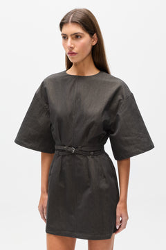 Arna Belted Mini Dress in Ash Twill, view 3, Bayse Brand