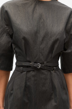 Arna Belted Mini Dress in Ash Twill, view 2, Bayse Brand