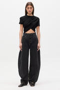 Astin Asymmetric Draped Crew Neck Top in Black, view 1, Bayse Brand