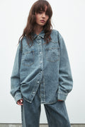 Westlake Denim Shacket in Memphis Blue, view 1, Bayse Brand