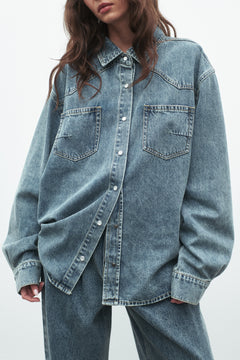 Westlake Denim Shacket in Memphis Blue, view 4, Bayse Brand