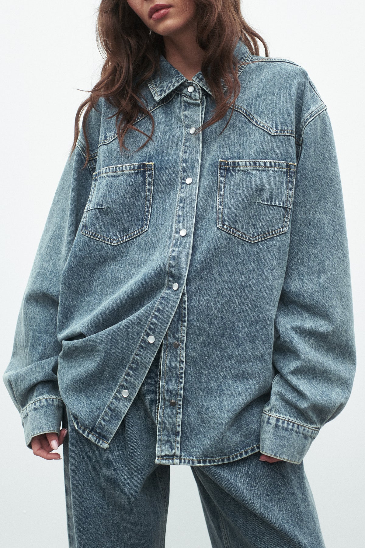 Westlake Denim Shacket in Memphis Blue, view 4, Bayse Brand