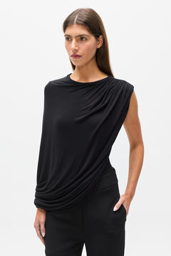 Birdie Draped Sleeveless Bodysuit in Shadow, view 3, Bayse Brand