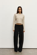 Claudia Cropped Boucle V Neck Knit in Urchin, view 1, Bayse Brand