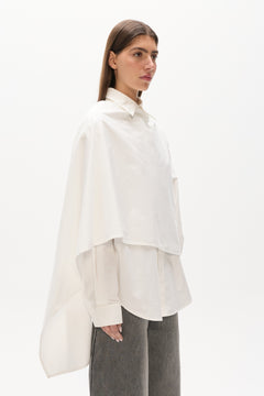 Cova Draped Overlay Shirt in White, view 3, Bayse Brand