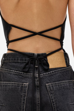 Cherry Cowl Neck Halter Top in Shadow, view 2, Bayse Brand