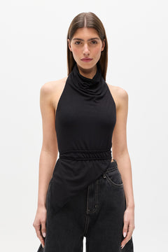 Cherry Cowl Neck Halter Top in Shadow, view 3, Bayse Brand