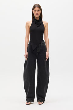 Cherry Cowl Neck Halter Top in Shadow, view 1, Bayse Brand
