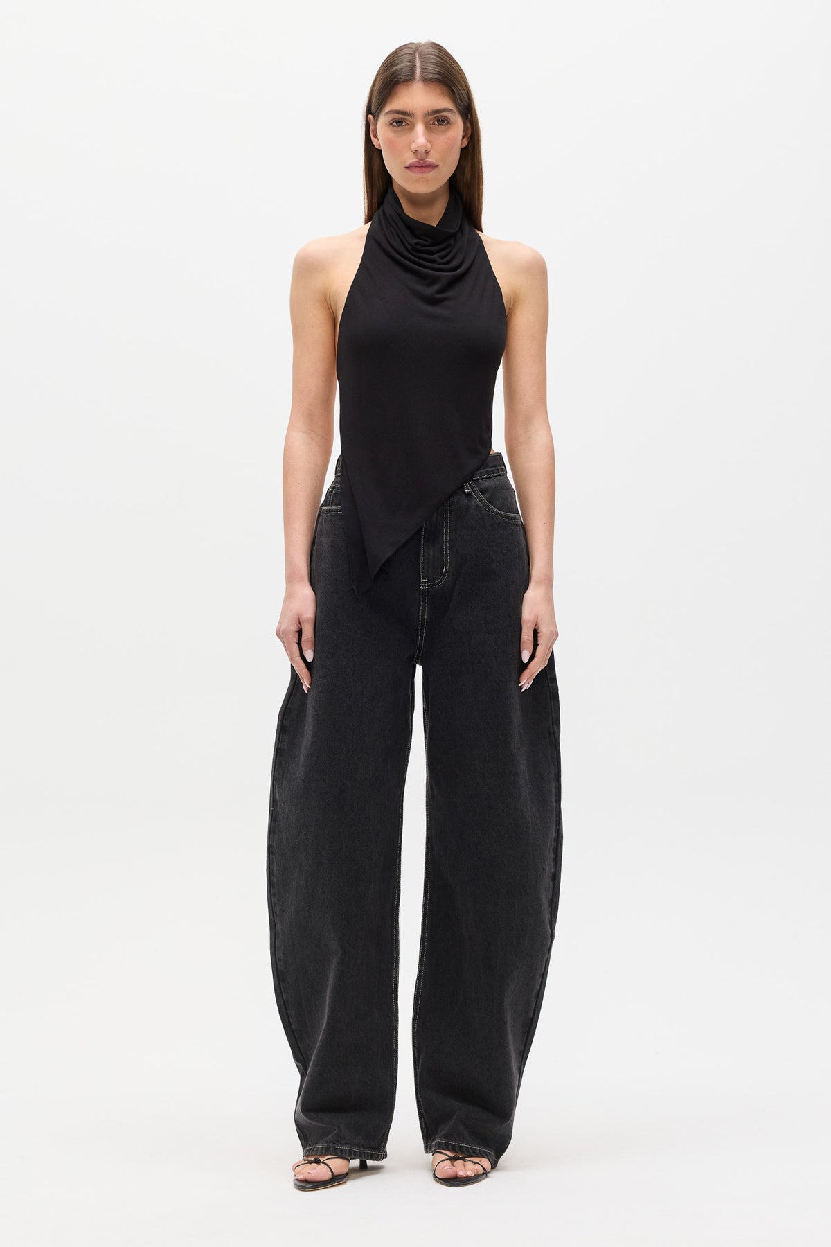 Cherry Cowl Neck Halter Top in Shadow, view 1, Bayse Brand