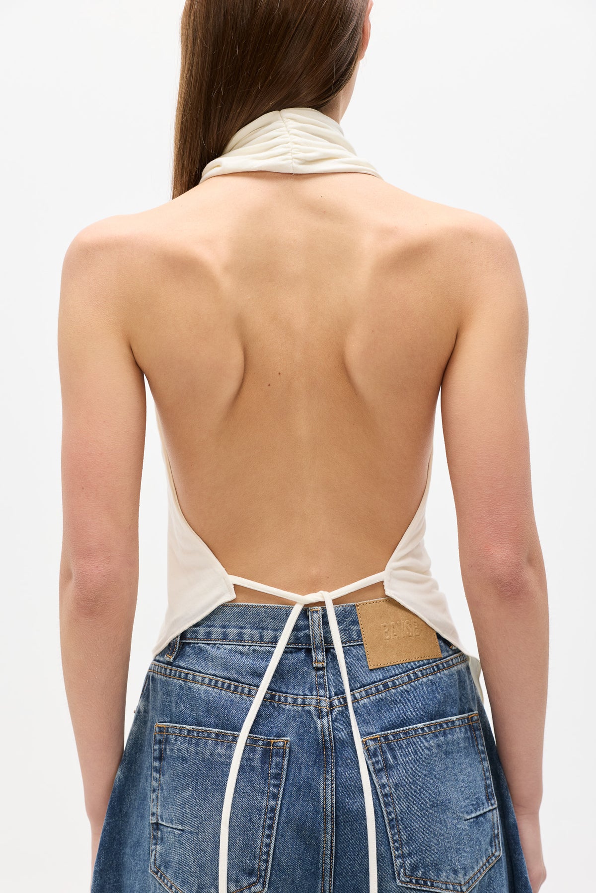 Cherry Cowl Neck Halter Top in Ivory, view 3, Bayse Brand