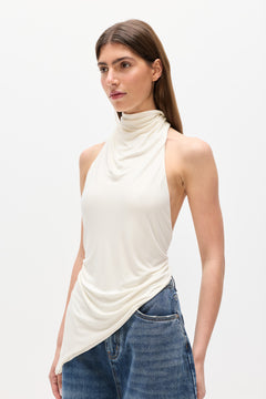 Cherry Cowl Neck Halter Top in Ivory, view 2, Bayse Brand