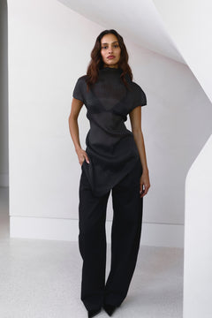 Felicia Sheer High Neck Top in Black, view 3, Bayse Brand