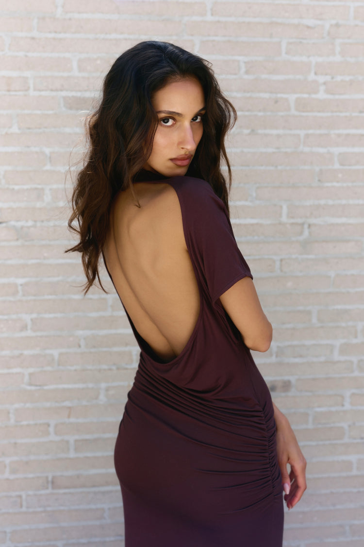 YVONE MIDI DRESS - CHOCOLATE