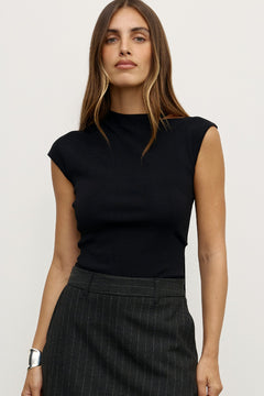 Petra Tie Neck Cap Sleeve Top in Black, view 1, Bayse Brand