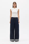 Elara Ribbed Crew Neck T-Shirt in White, view 1, Bayse Brand