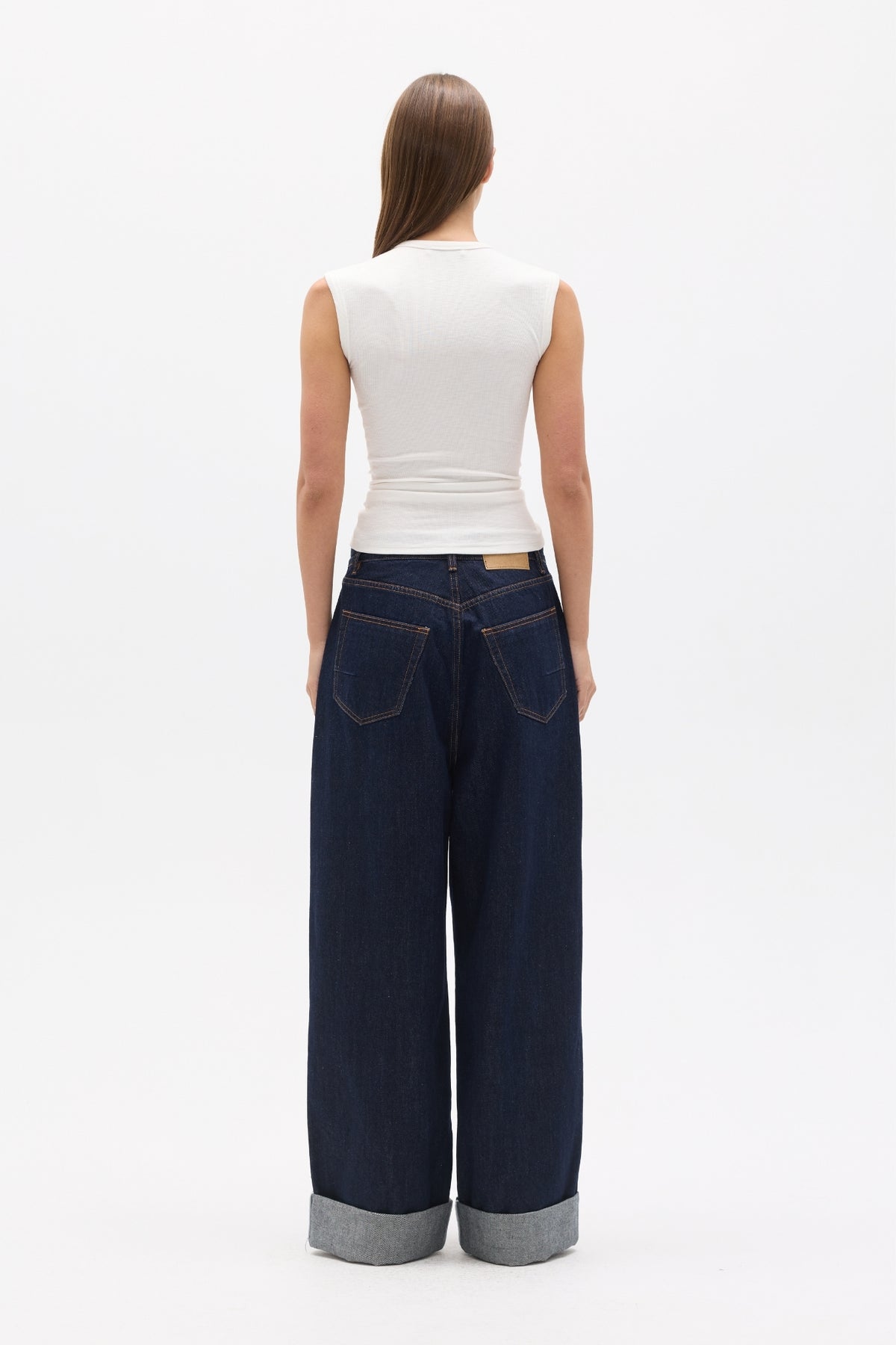 Elara Ribbed Crew Neck T-Shirt in White, view 4, Bayse Brand