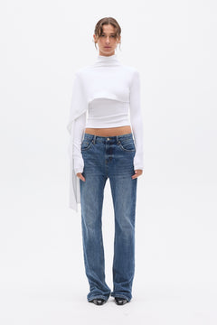 Estelle Draped Overlay High Neck Top in White, view 1, Bayse Brand