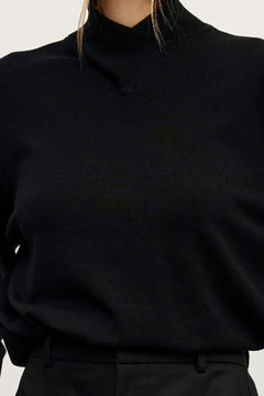 Yvette Crossover Knit Jumper in Black, view 3, Bayse Brand