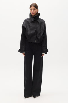 Koa Oversized Cropped Coat in Black, view 1, Bayse Brand