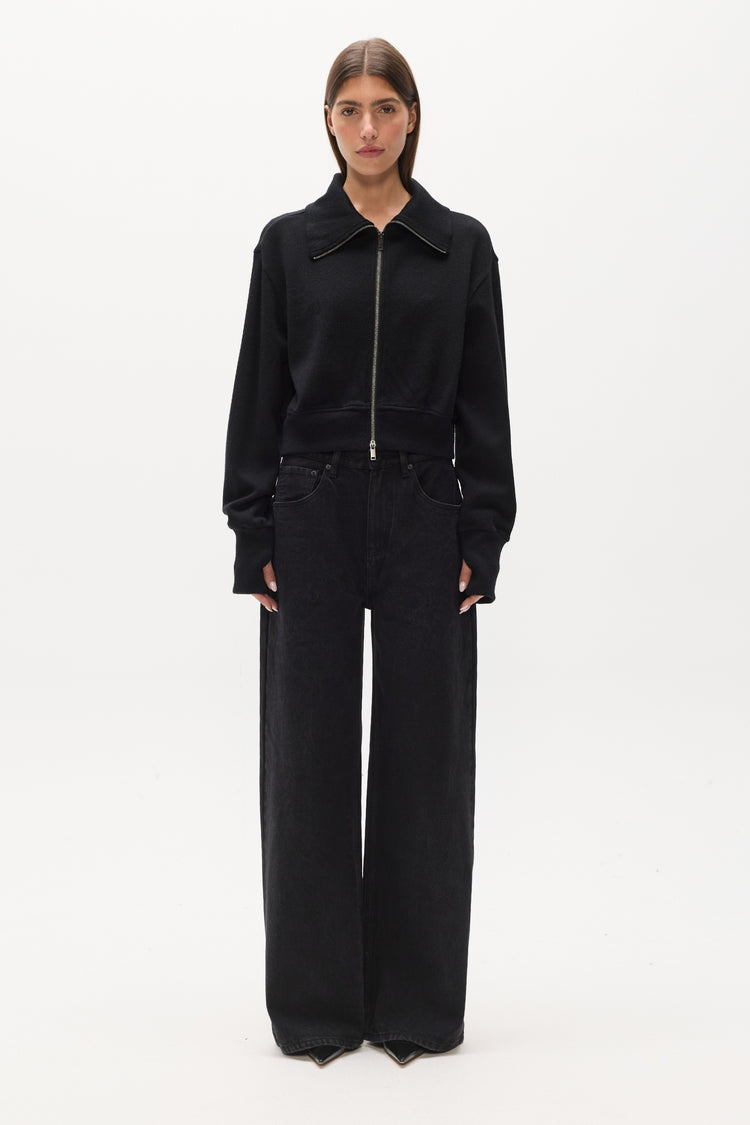 FLORENCE KNIT ZIP THROUGH - BLACK