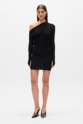 Giselle Off Shoulder Ribbed Mini Dress in Black, view 1, Bayse Brand