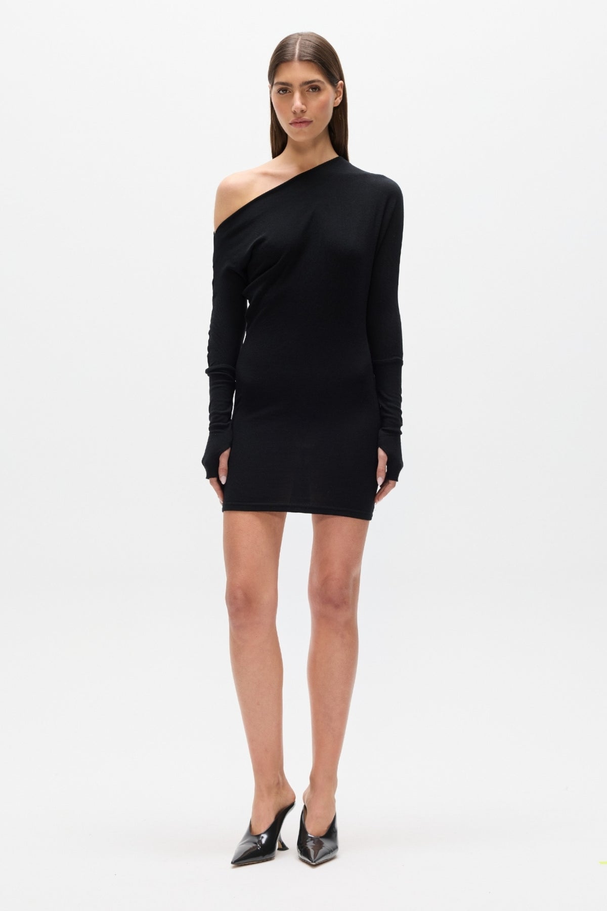 GISELLE KNIT MINI DRESS - BLACK