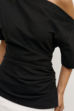 Suki Draped Off Shoulder Top in Black, view 2, Bayse Brand