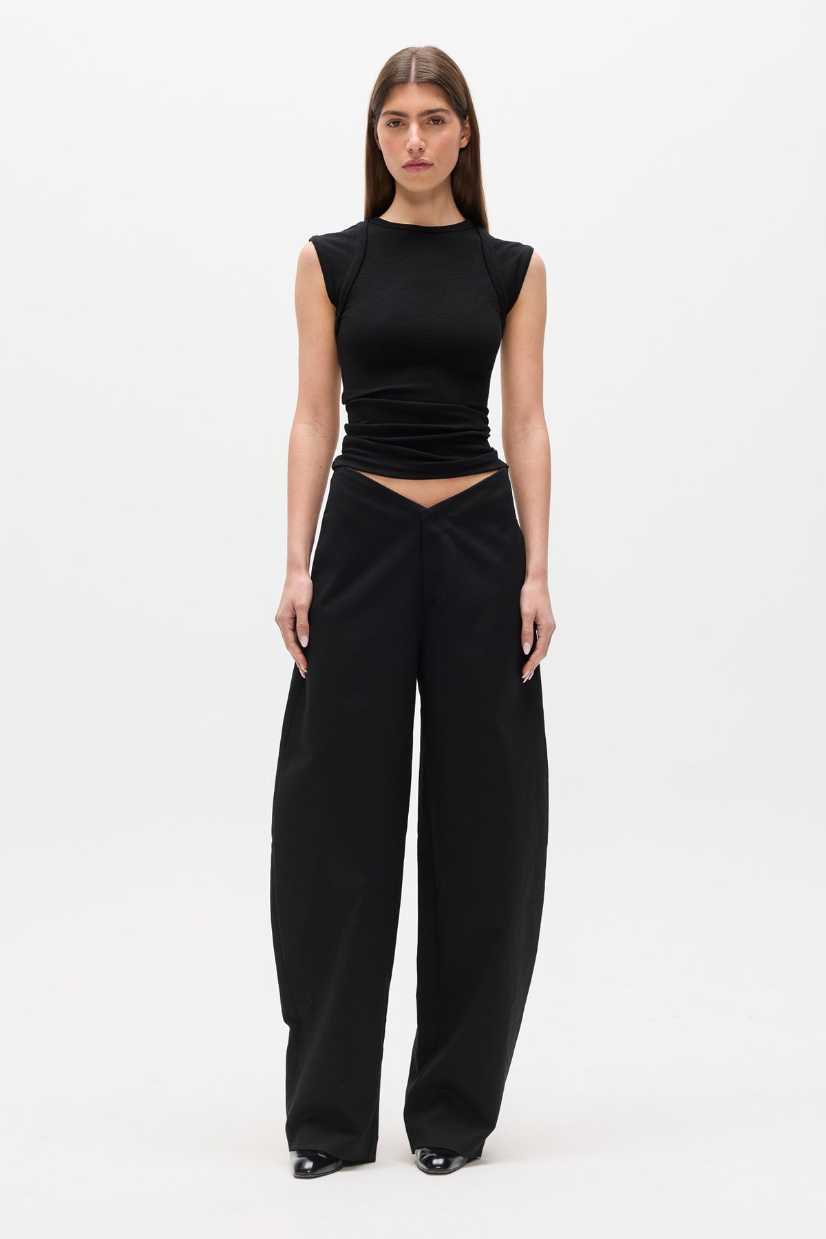 Elara Ribbed Crew Neck T-Shirt in Black, view 1, Bayse Brand