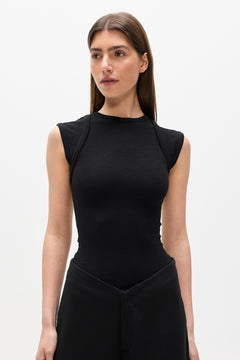 Elara Ribbed Crew Neck T-Shirt in Black, view 2, Bayse Brand