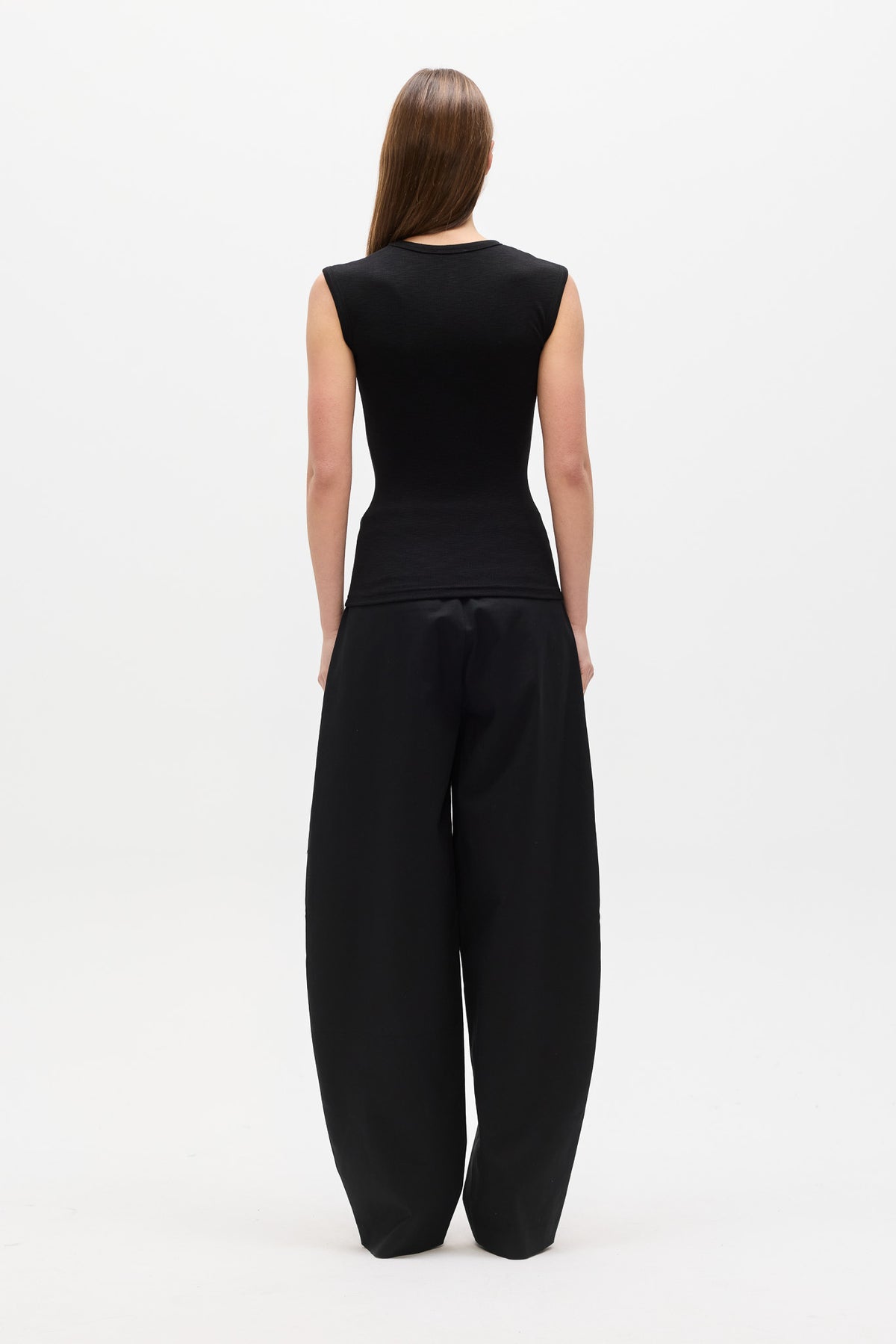 Elara Ribbed Crew Neck T-Shirt in Black, view 4, Bayse Brand