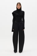 Estelle Draped Overlay High Neck Top in Black, view 1, Bayse Brand