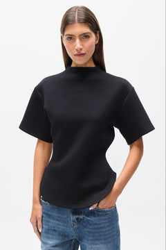 Esther Structured Mock Neck T-Shirt in Black, view 3, Bayse Brand