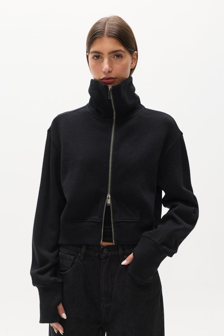 FLORENCE KNIT ZIP THROUGH - BLACK