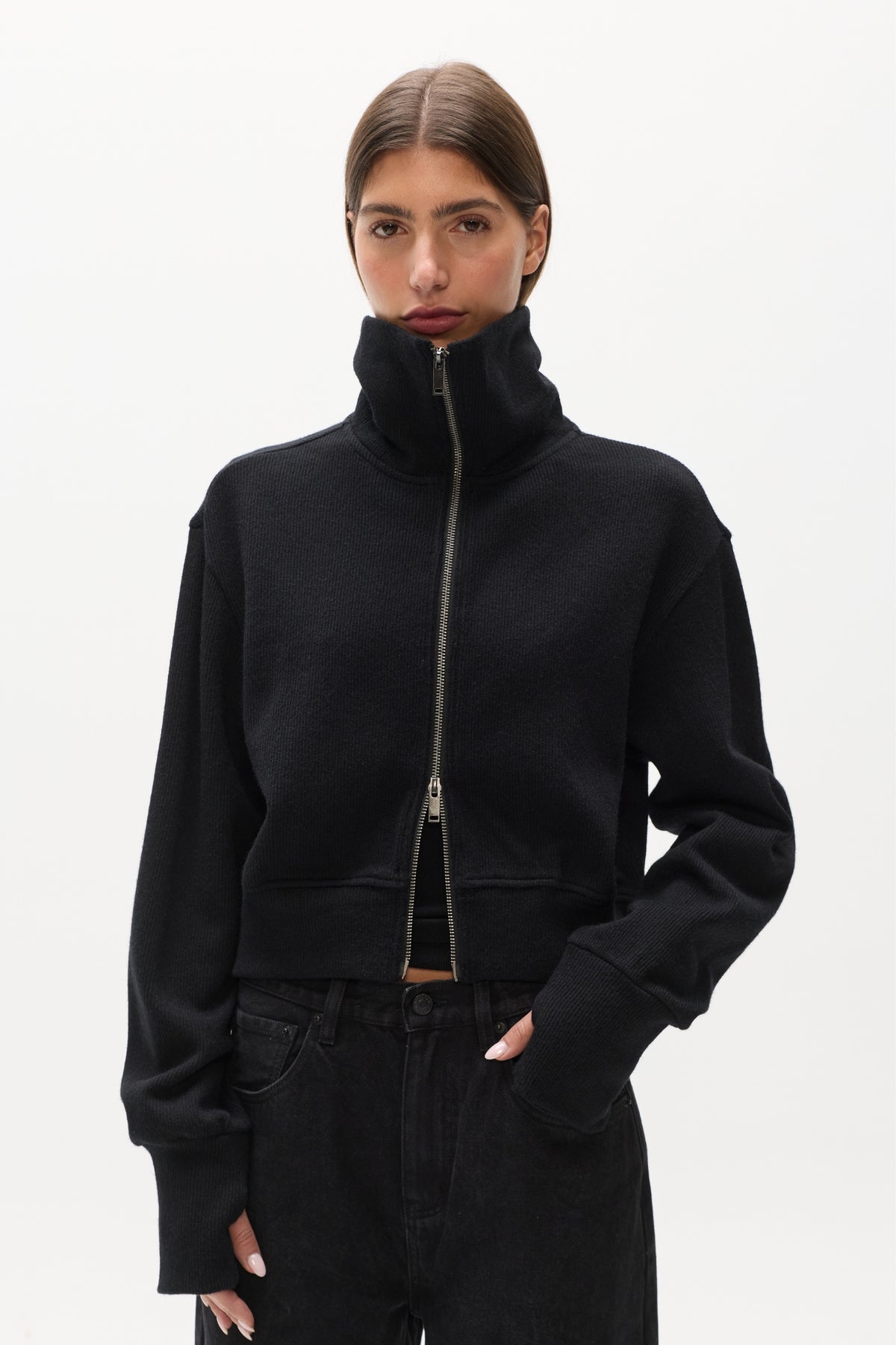 FLORENCE KNIT ZIP THROUGH - BLACK