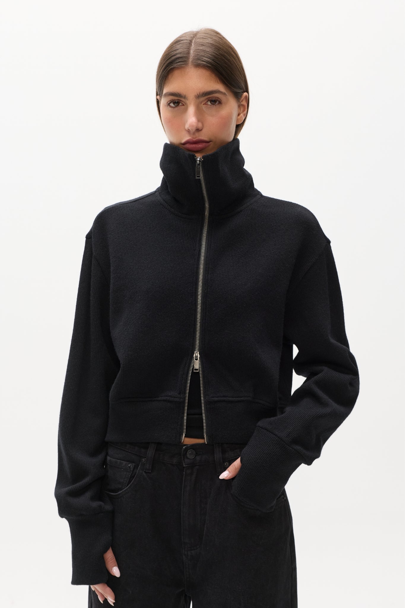 FLORENCE KNIT ZIP THROUGH - BLACK