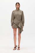 Franka Stand Collar Wrap Mini Dress in Ash, view 1, Bayse Brand