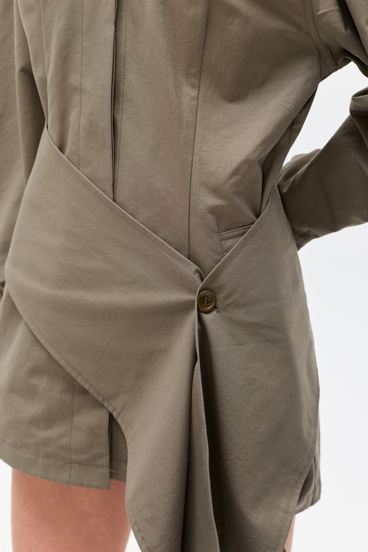 Franka Stand Collar Wrap Mini Dress in Ash, view 2, Bayse Brand