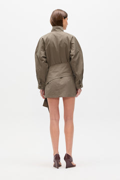 Franka Stand Collar Wrap Mini Dress in Ash, view 4, Bayse Brand