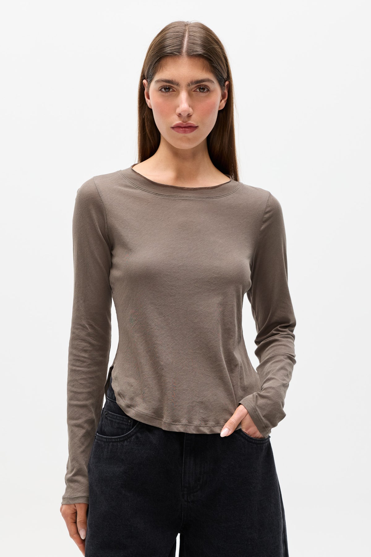 FREYA LONG SLEEVE TEE - GREY