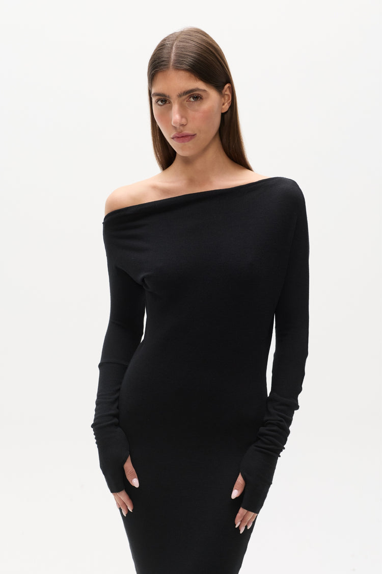 GISELLE KNIT MAXI DRESS - BLACK