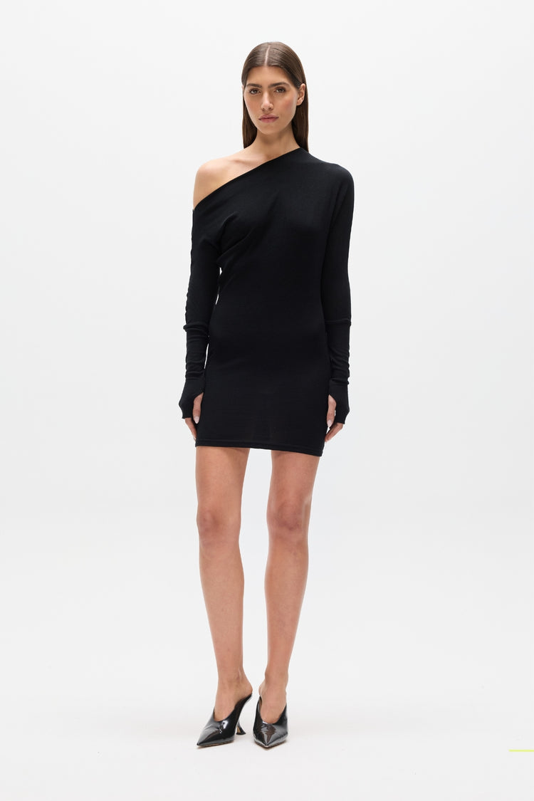 GISELLE KNIT MINI DRESS - BLACK