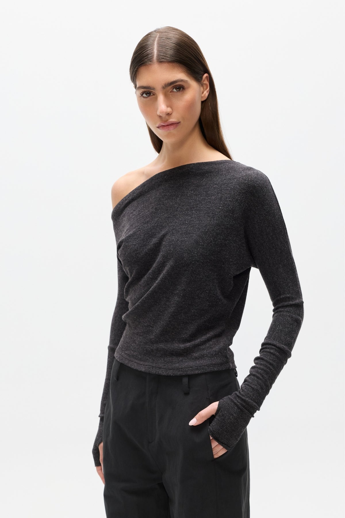 GISELLE KNIT TOP - HEATHER GREY MARLE